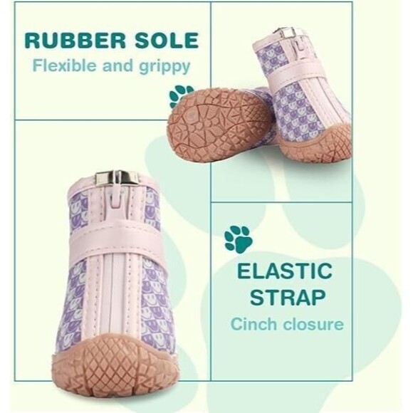 4pcs Dog Shoes SmallBoots Booties for Snow Rain Reflective Anti-slip Size 5 - Picture 2 of 4